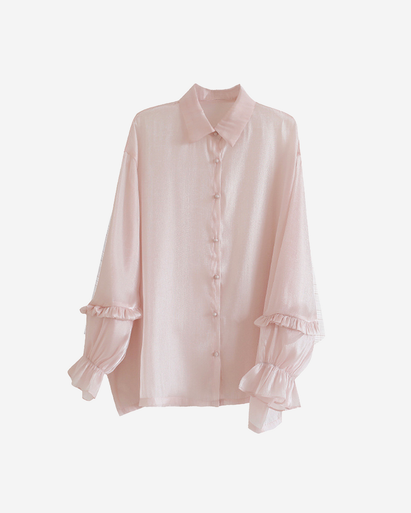 Sleeve Frill Sheer Long Shirt PRCL905706 