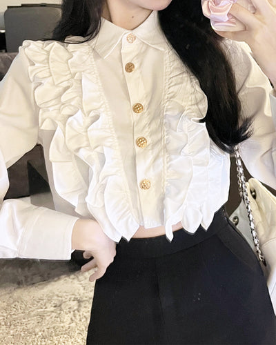 Gold Button Frill Blouse PRCL905743 