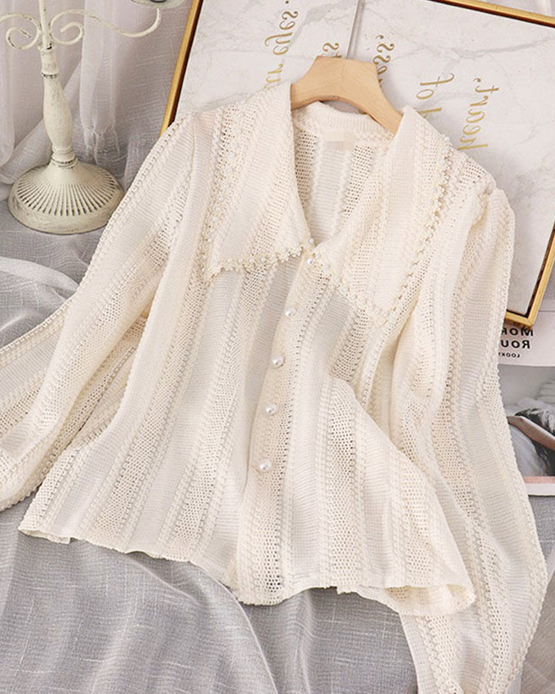 Color lace blouse with pearl PRCL905773 