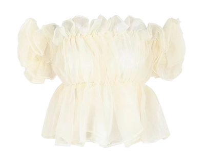 Off shoulder tulle frill blouse CMGZ100014