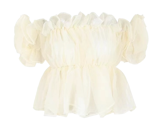Off shoulder tulle frill blouse CMGZ100014