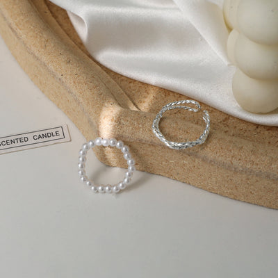 [Set of 2] Silver &amp; Pearl Ring PRCL903754 