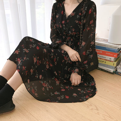 [Instant delivery] Floral chiffon dress PRCL900216