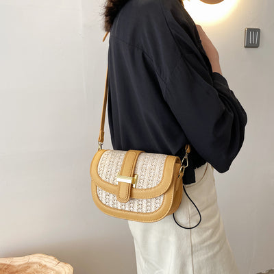 Straw &amp; Leather Shoulder Bag PRCL903202