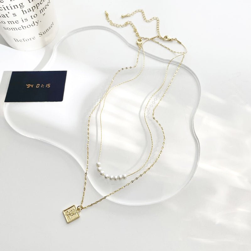 Pearl &amp; plate chain necklace PRCL904203