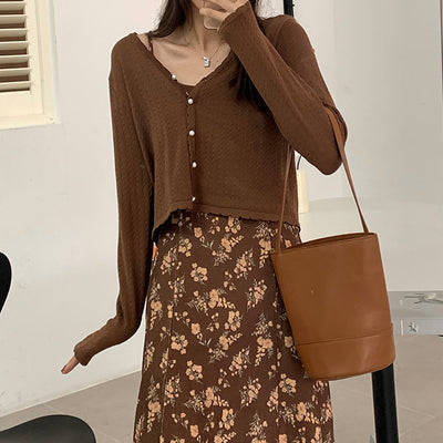 [Instant delivery] Brown short cardigan PRCL901531