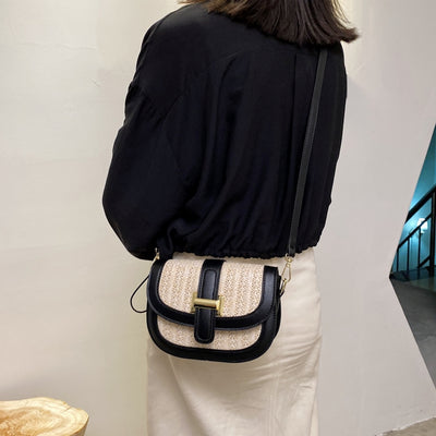 Straw &amp; Leather Shoulder Bag PRCL903202