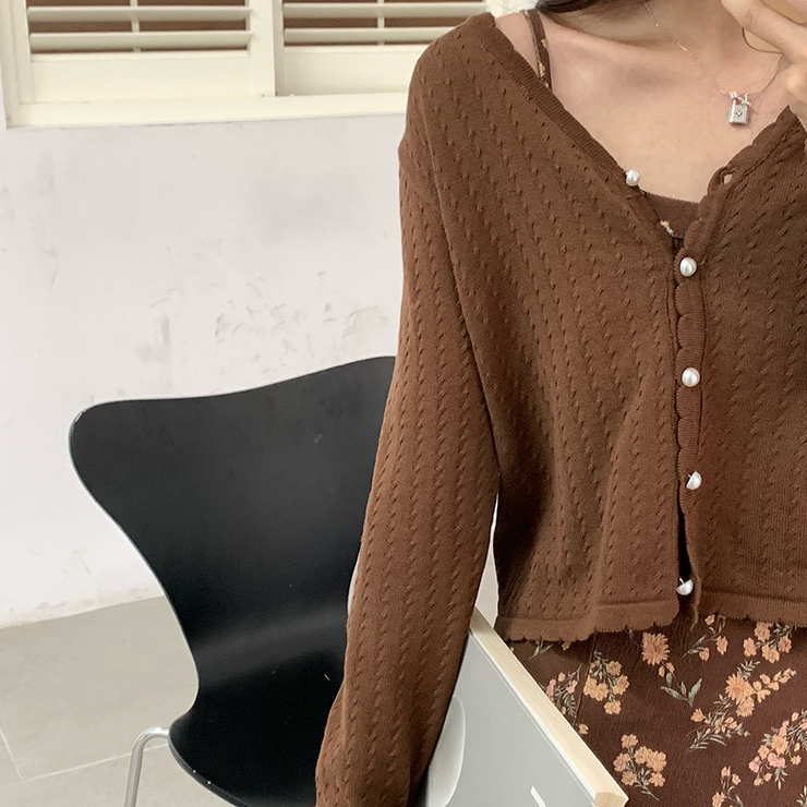 [Instant delivery] Brown short cardigan PRCL901531
