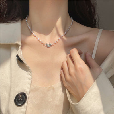 Pearl &amp; Butterfly Necklace PRCL903314