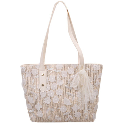 Lace Straw Tote Bag PRCL903812