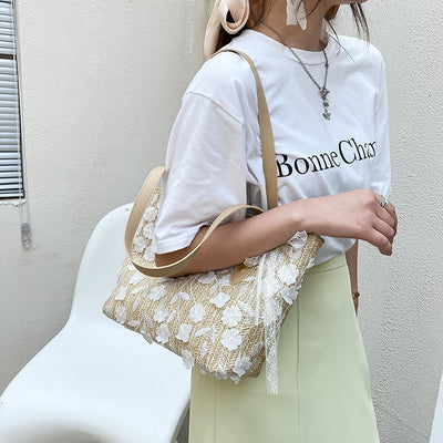 Lace Straw Tote Bag PRCL903812