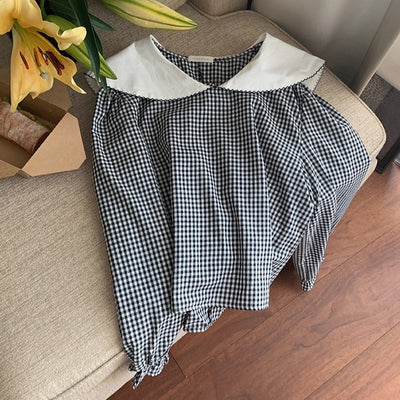 Gingham Check Sailor Blouse PRCL905394