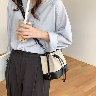 Canvas leather bucket bag PRCL905048