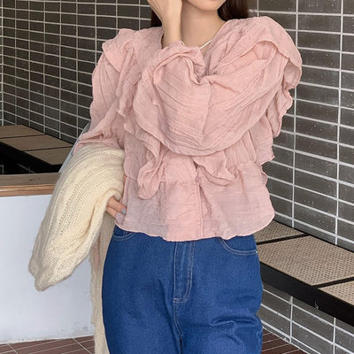 しわ加工ラッフルブラウス PRCL905481