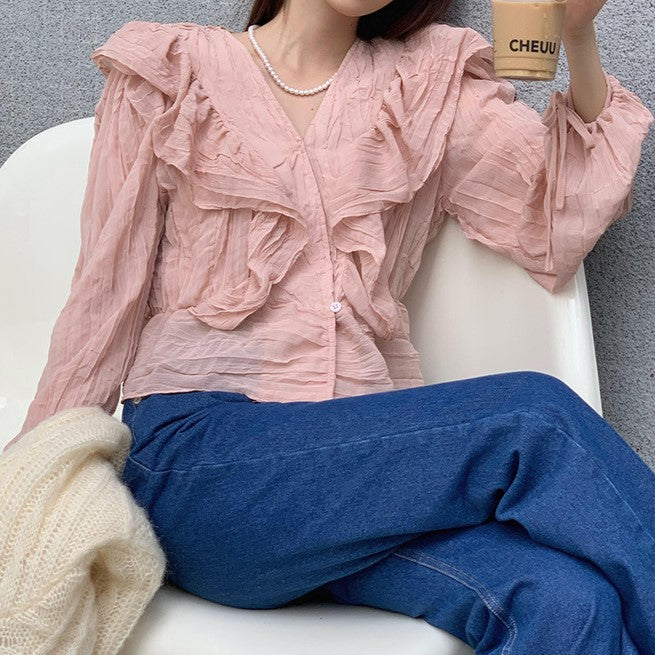 しわ加工ラッフルブラウス PRCL905481